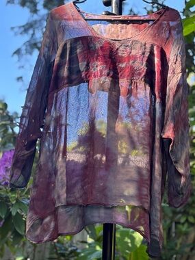 U.R.U Vintage Sheer Oversized Hand Dyed Boho Women's Tie Dye Blouse in Rich Hues